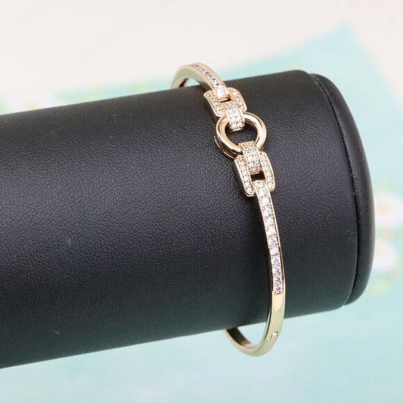 Elegant Rose Gold Bangle with Dual Loop Link and CZ Accents, XPBL0514 - Picture 8 of 12